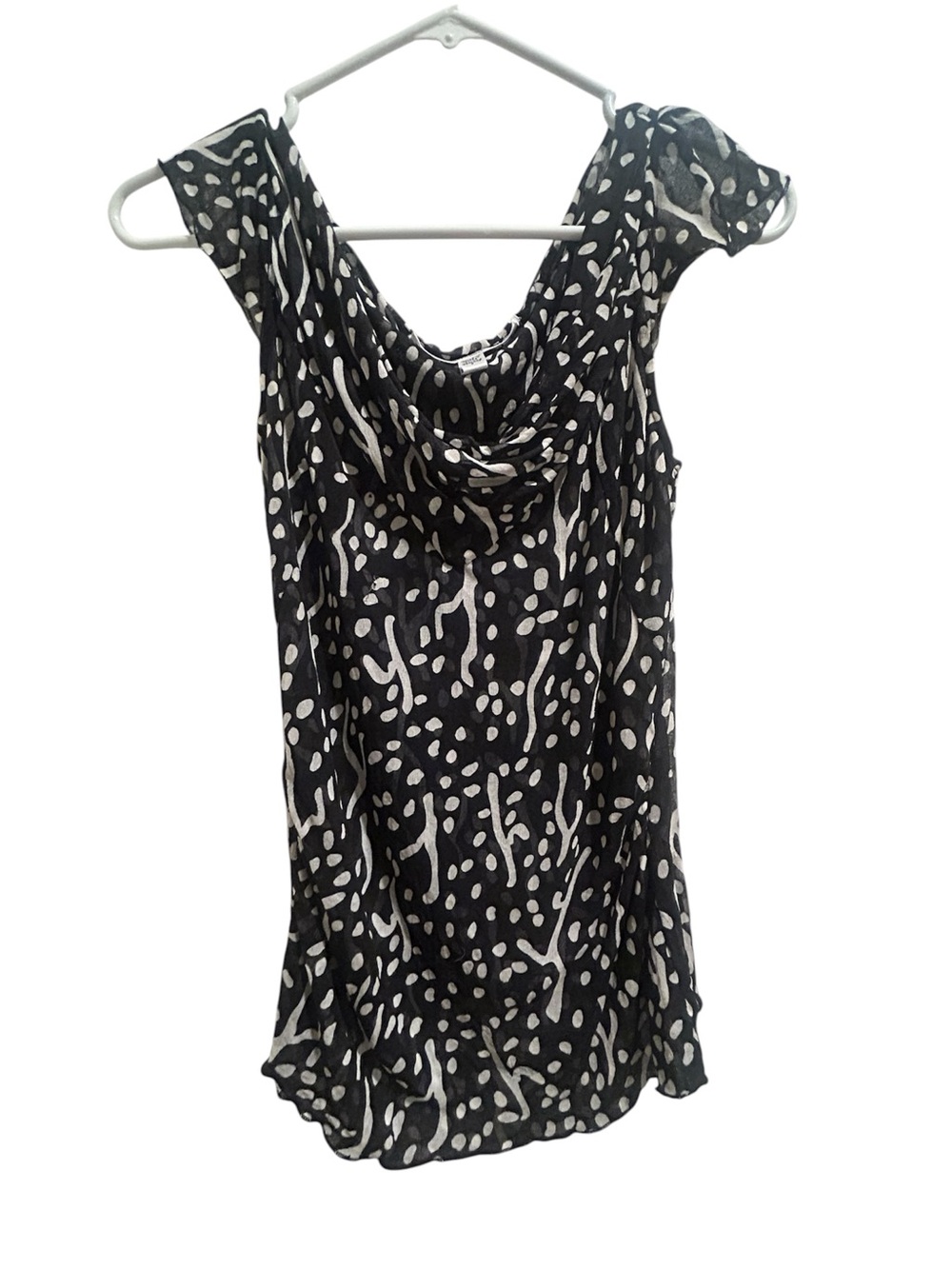 Diane von Furstenberg Black White Sea Spots Sleeveless Cowl Neck Silk Top Small
